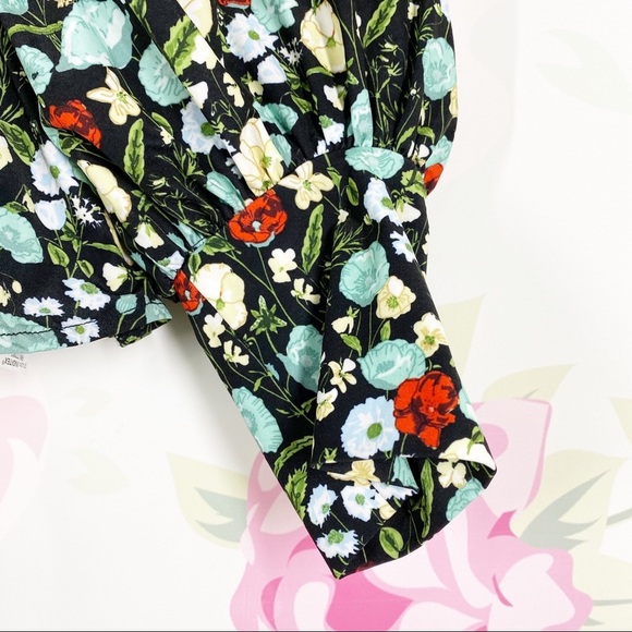 ZARA Blouse S Floral Cottagecore Peplum Long Puff Sleeves - Picture 4 of 11